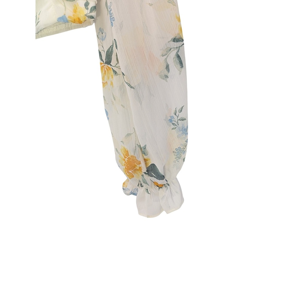 Windsor Coquette Floral Ruched Chiffon Crop Top M Romantic‎ Cottagecore Feminine - Picture 4 of 10